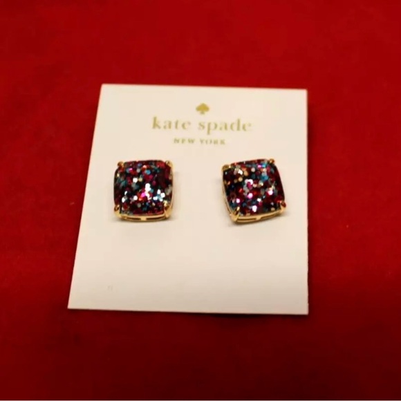 Kate Spade Small Square Multi Glitter Stud Earrings NWT - Picture 2 of 2